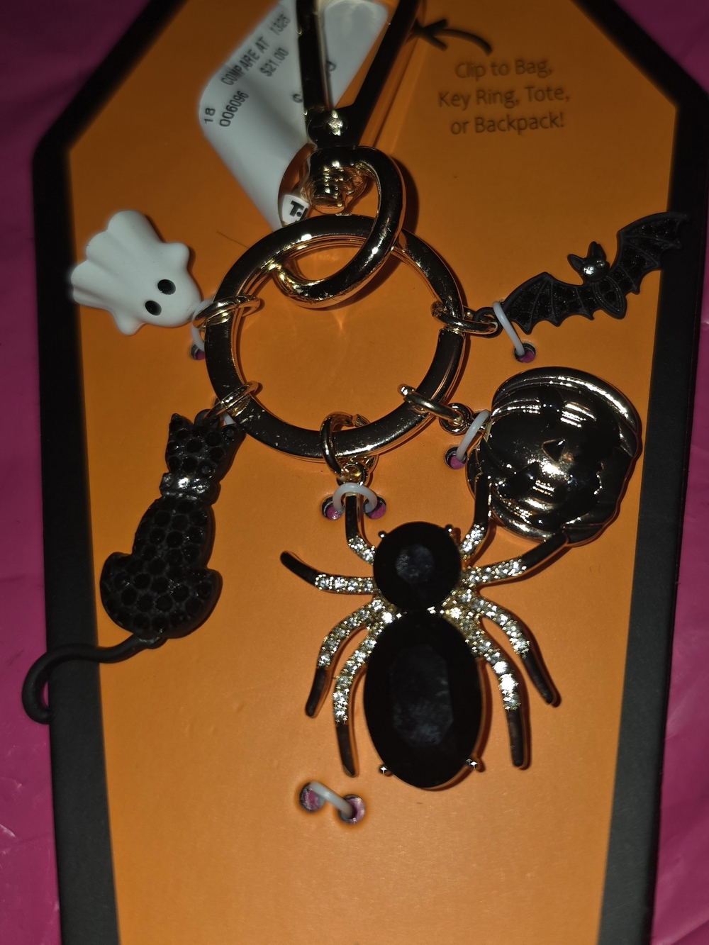 Halloween Spider & Ghost Charm Keychain - Black & Gold